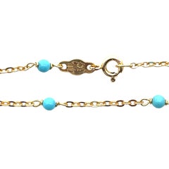 18K Gelbgold Türkis Perlenkette Armband