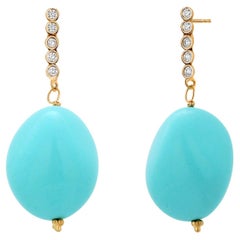 18K Yellow Gold Turquoise Bead Drop Earrings with Diamond Accents