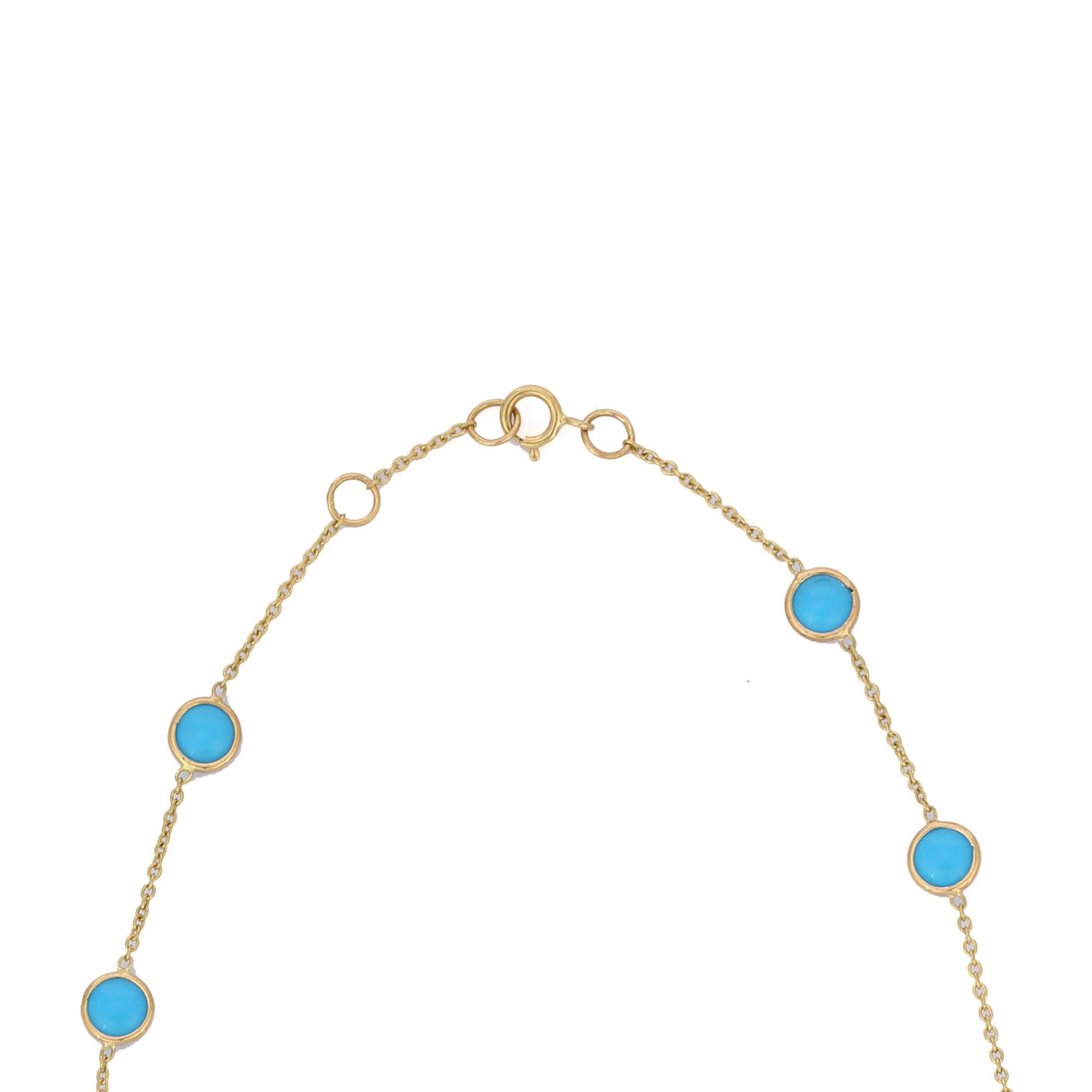 Turquoise Necklace in 18K Gold studded with round cut topaz pieces and diamonds.
Accessorize your look with this elegant blue topaz chain necklace. This stunning piece of jewelry instantly elevates a casual look or dressy outfit. Comfortable and