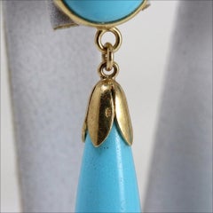 18k Yellow Gold Turquoise Cabochon and Drop Earrings