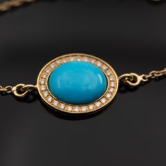 18K Gelbgold Türkis Cabochon mit Diamanten Armband