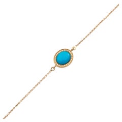 18K Gelbgold Türkis Cabochon mit Diamanten Armband