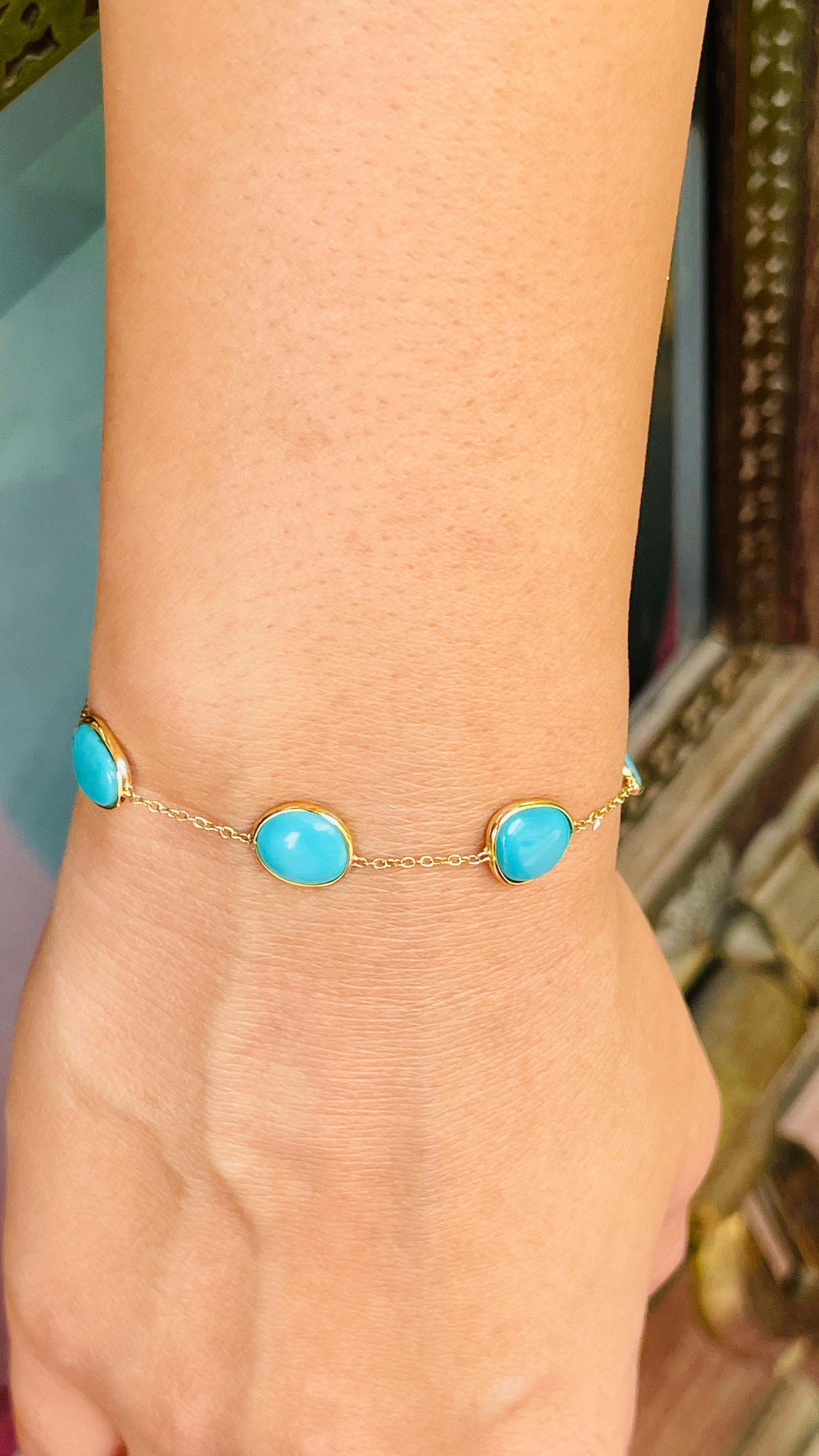 Mixed Cut 18K Yellow Gold Turquoise Chain Bracelet For Sale