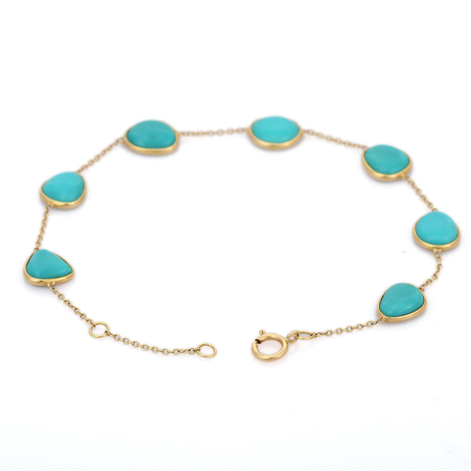 18K Yellow Gold Turquoise Chain Bracelet In New Condition For Sale In Houston, TX