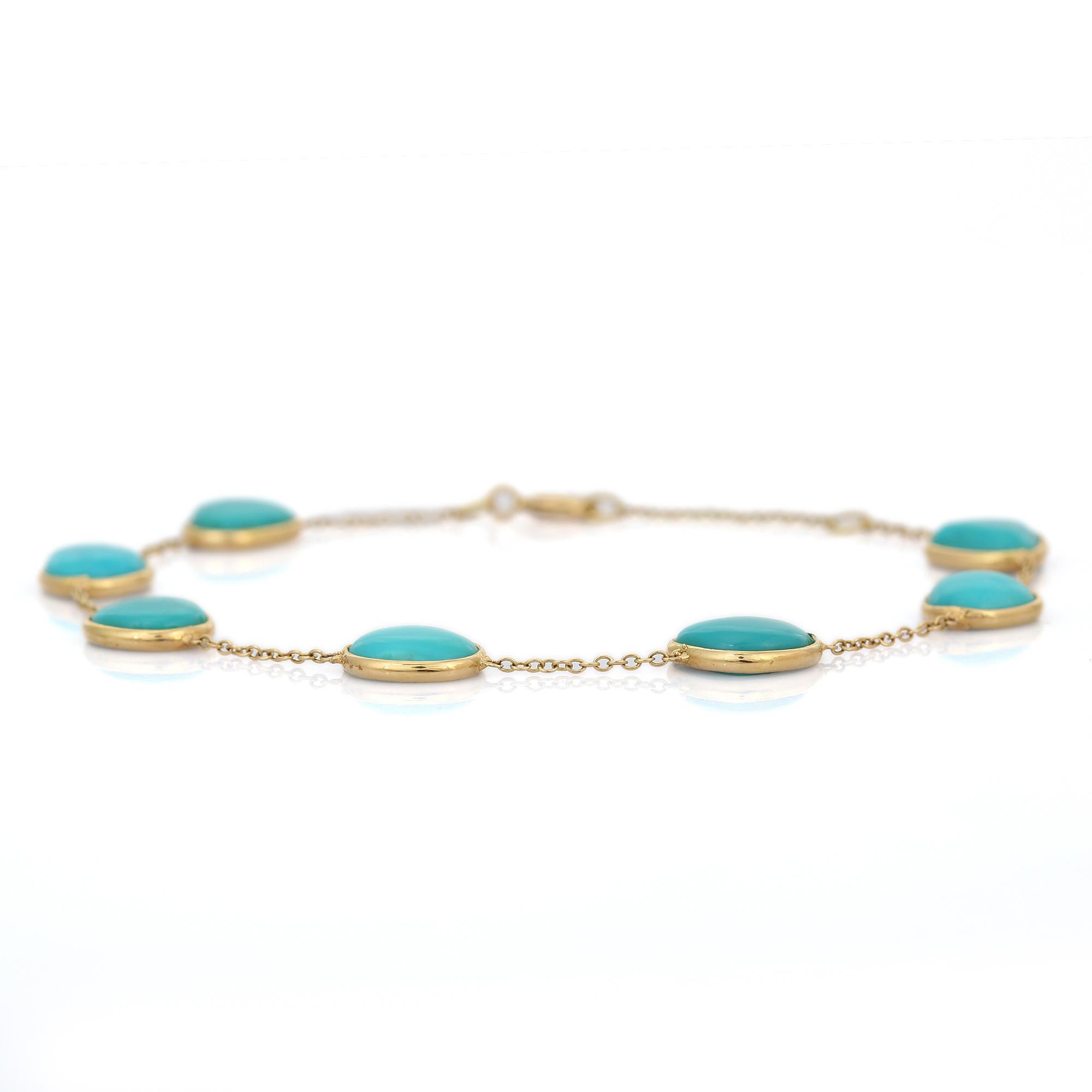 Women's 18K Yellow Gold Turquoise Chain Bracelet For Sale