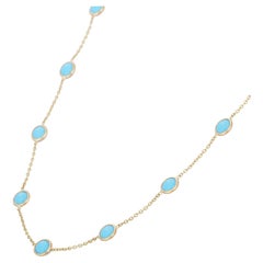 18K Yellow Gold Turquoise Chain Necklace