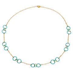 Collier en or jaune 18K avec pendentif en forme de cercle en turquoise