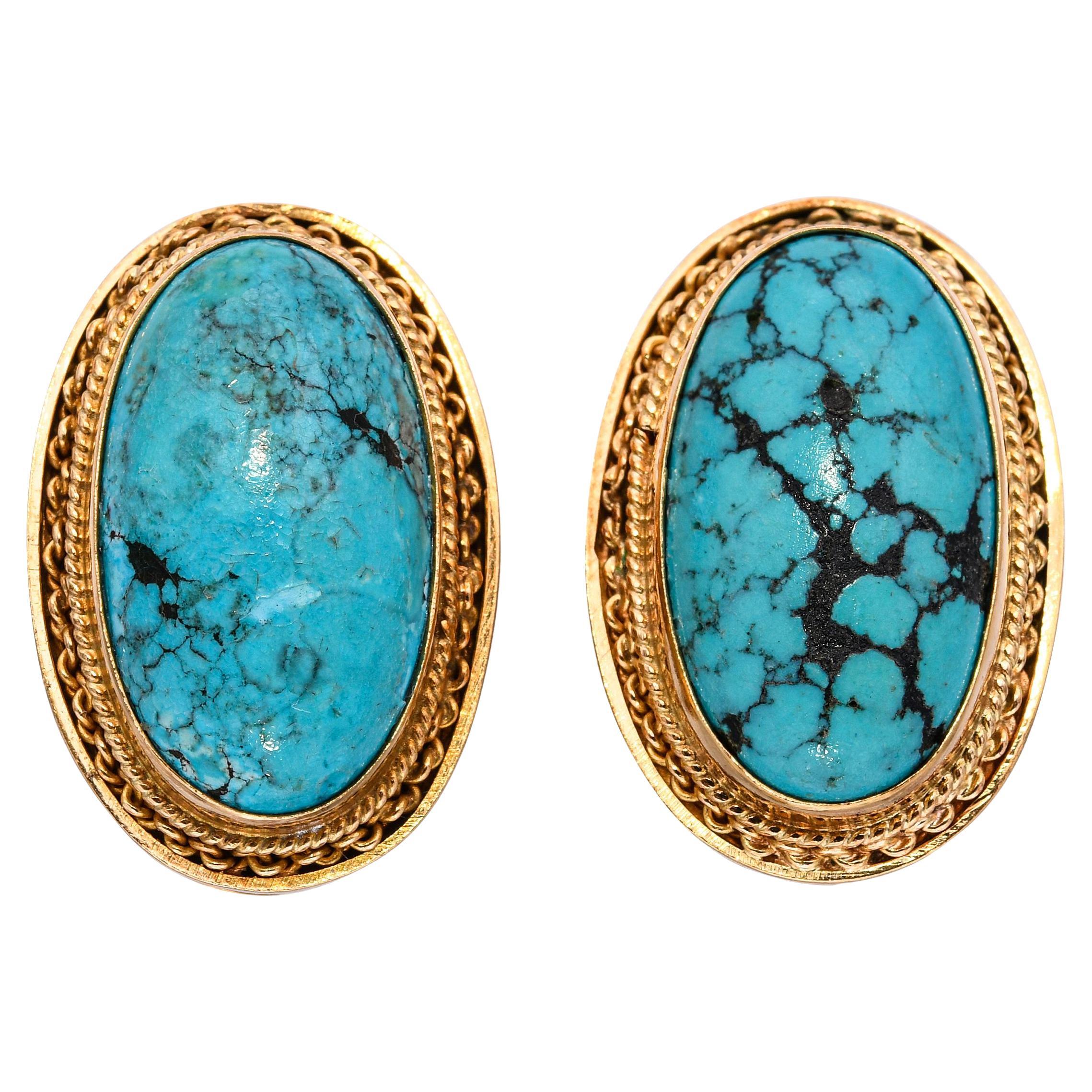 18k Yellow Gold Turquoise Clip on Earrings