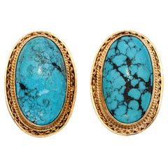18k Yellow Gold Turquoise Clip on Earrings