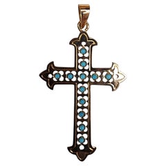 18K Yellow Gold Turquoise Cross Pendant #25545
