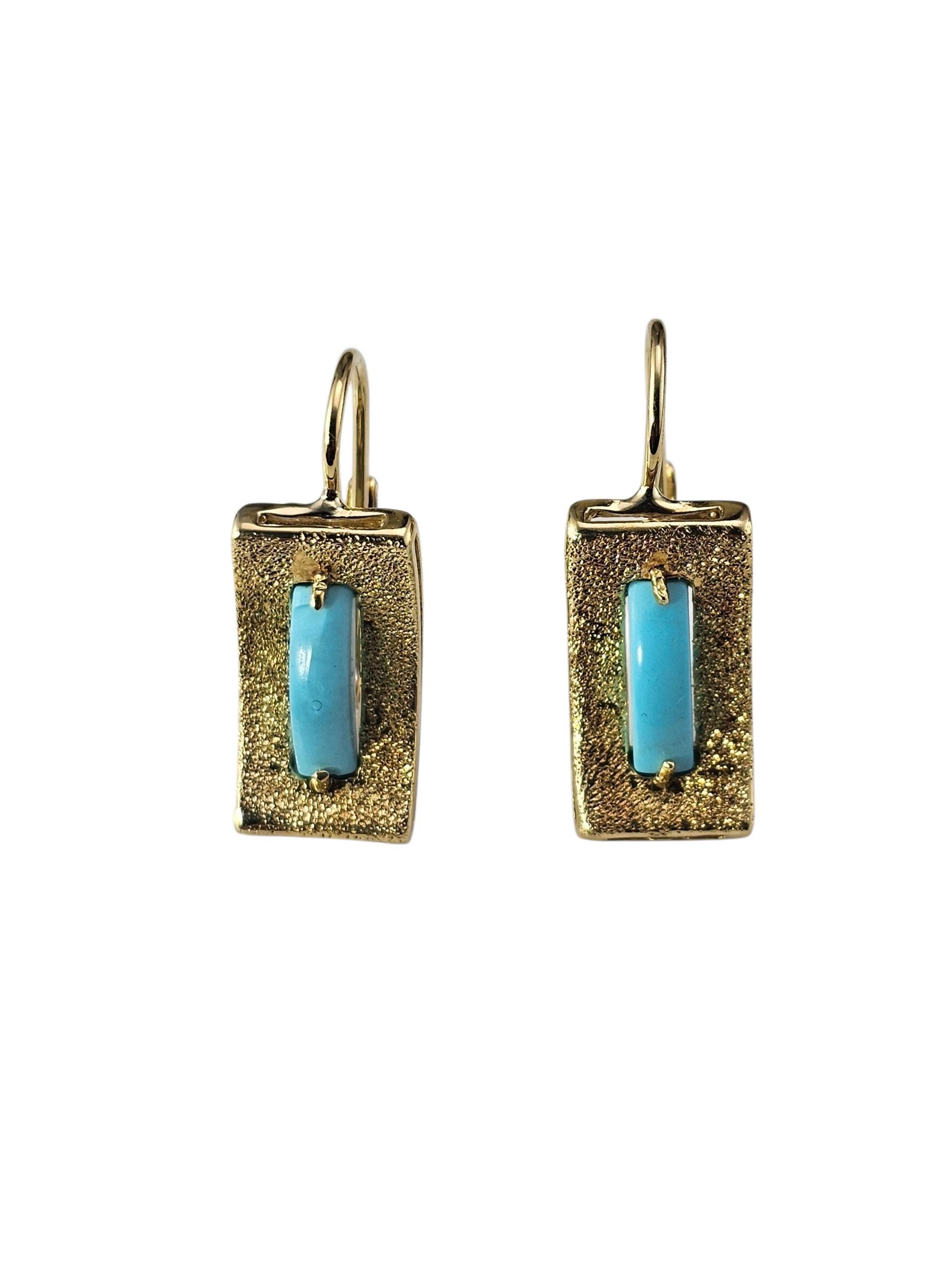 18K Yellow Gold Turquoise Dangle Earrings #24017