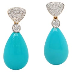 Orecchini a goccia in oro giallo 18K con diamante e turchese
