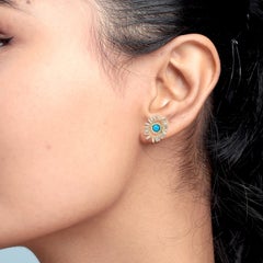 18K Yellow Gold Turquoise & Diamond Evil Eye Stud Earrings