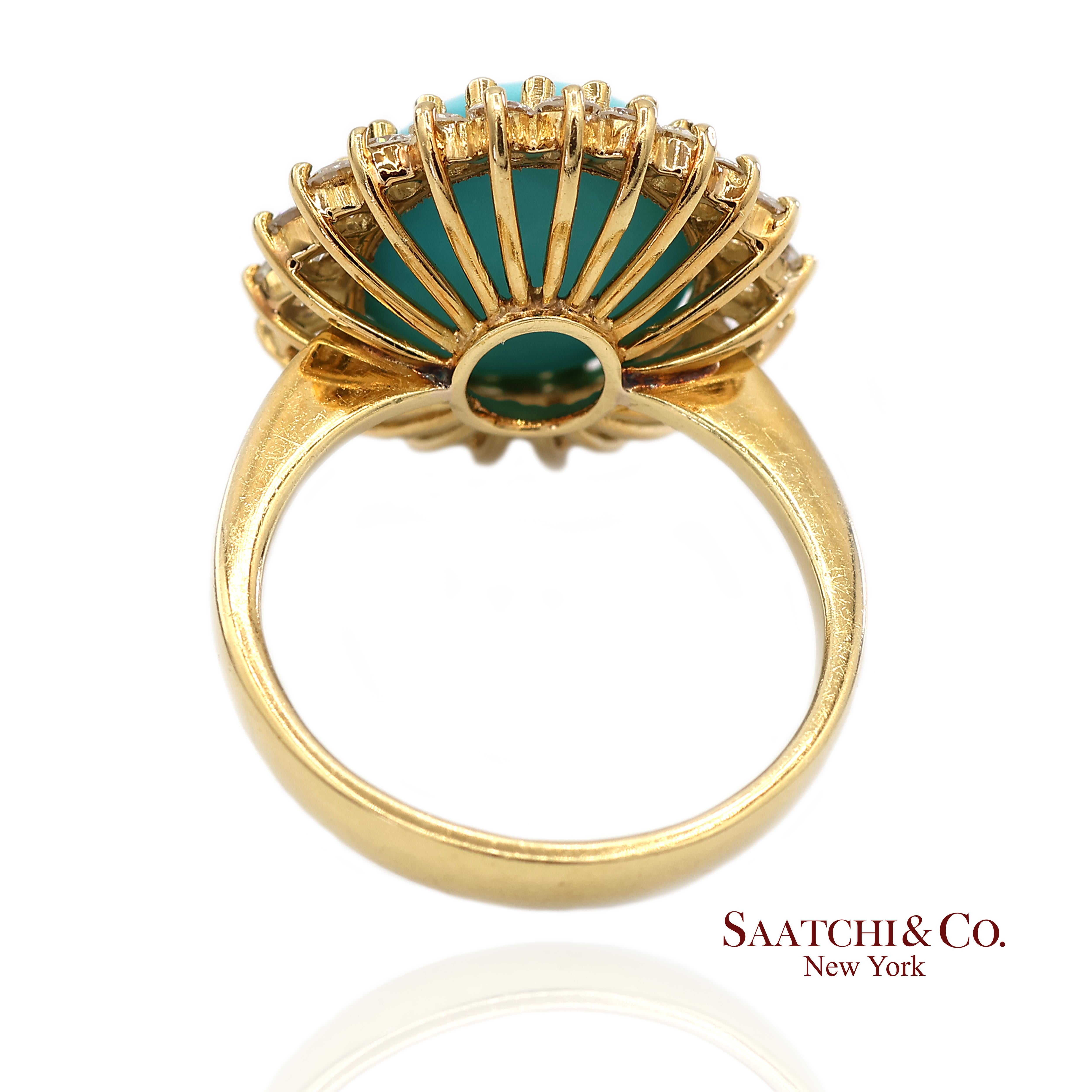 Or jaune 18K Turquoise  Bague Halo en diamant naturel en vente 4