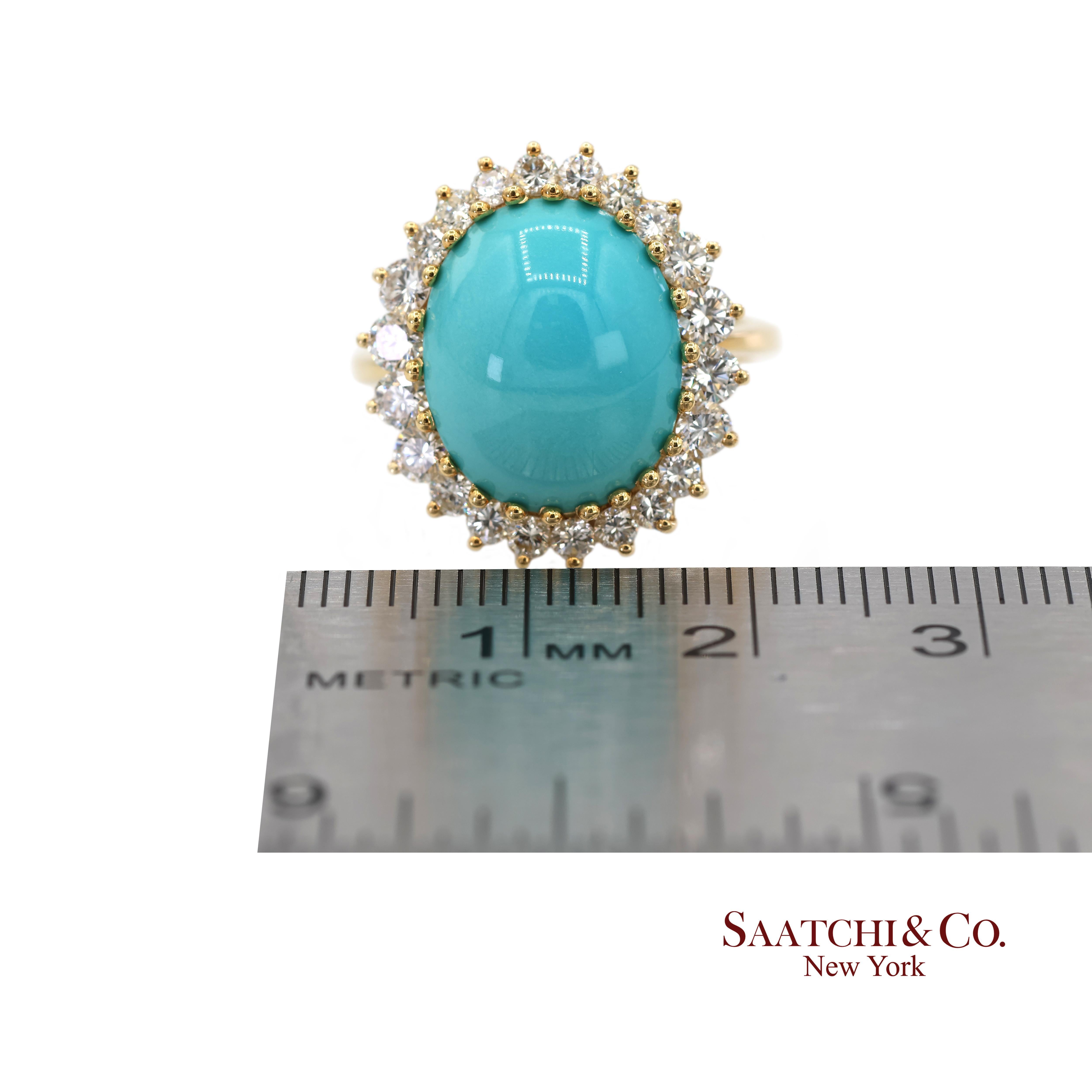 Or jaune 18K Turquoise  Bague Halo en diamant naturel en vente 5