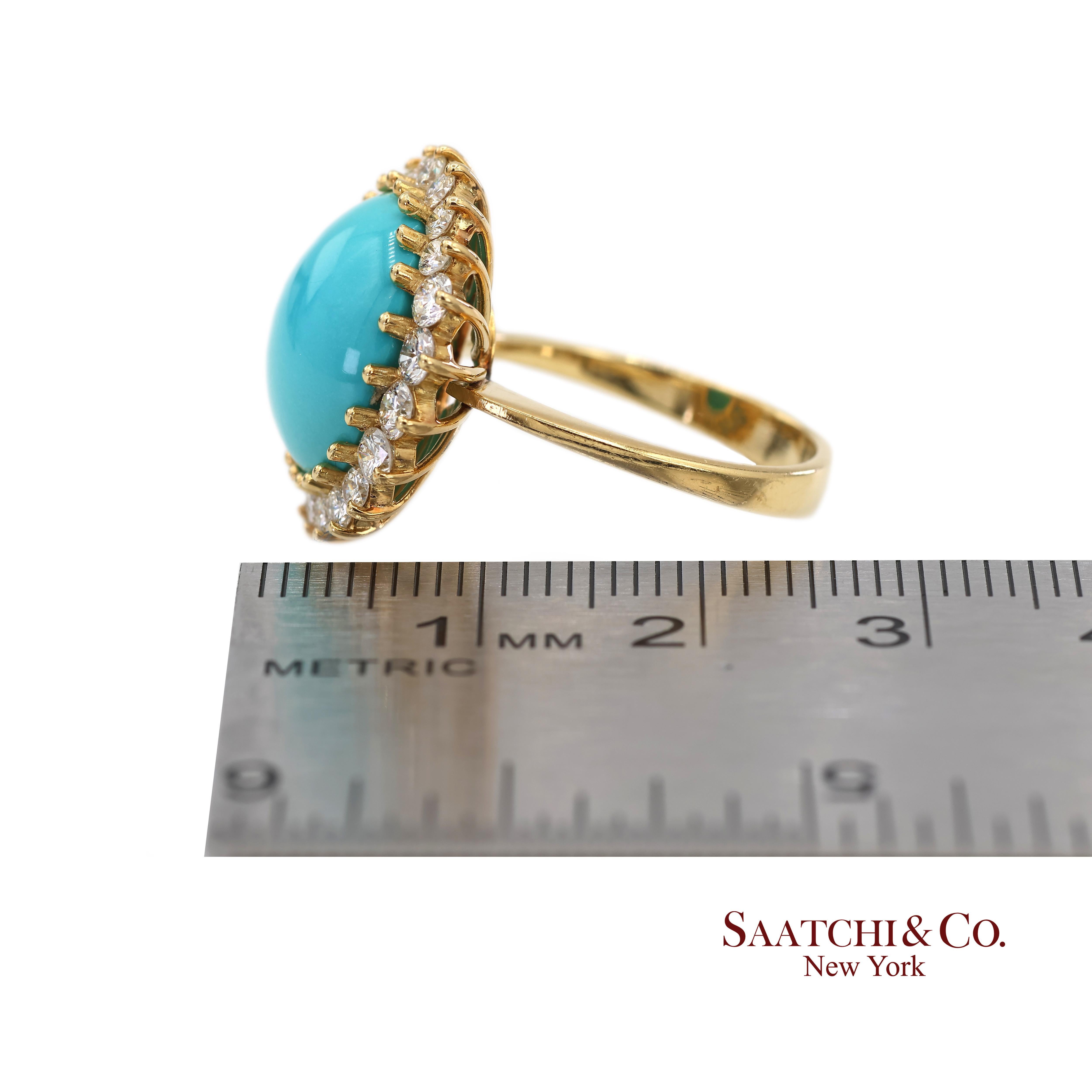 Or jaune 18K Turquoise  Bague Halo en diamant naturel en vente 7