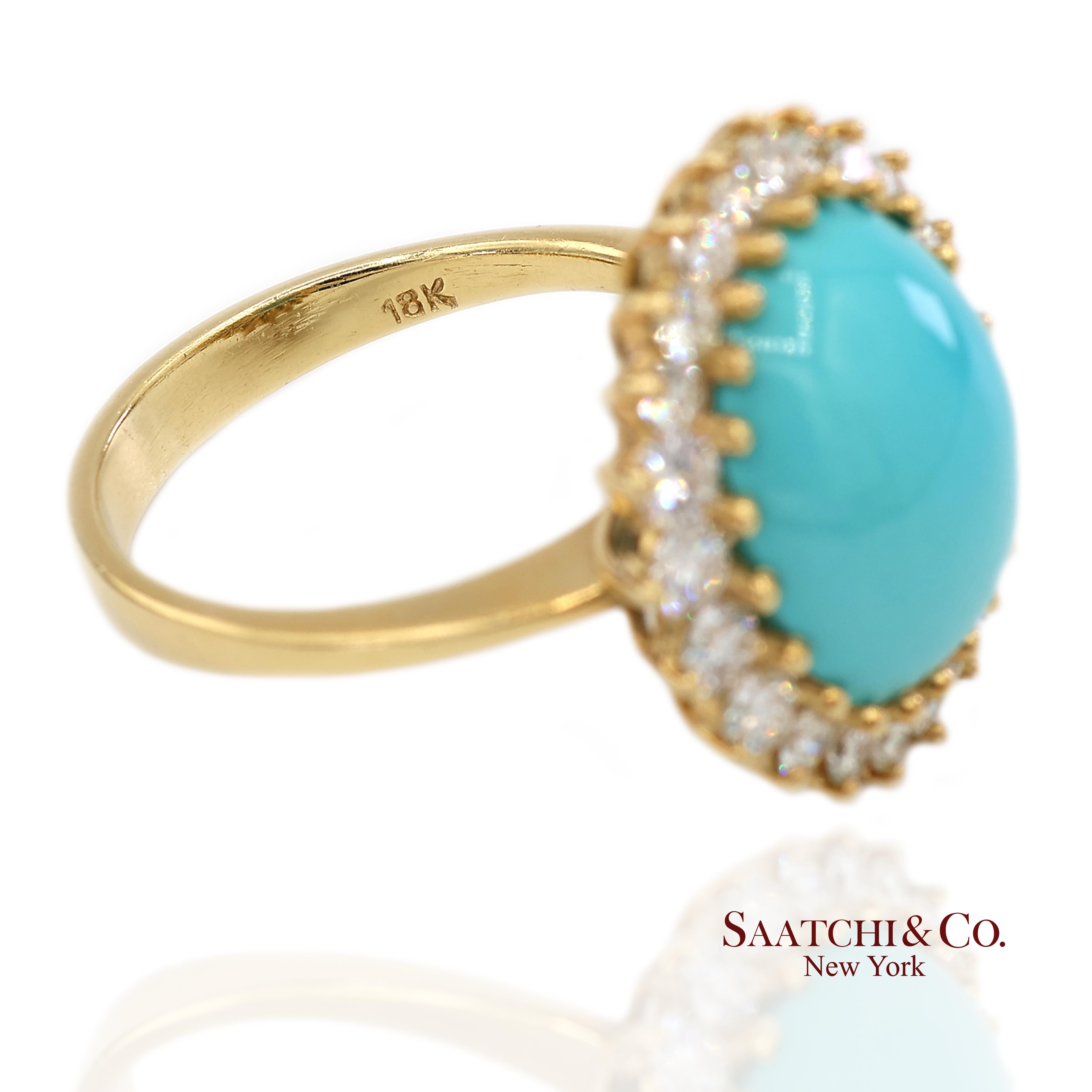 Or jaune 18K Turquoise  Bague Halo en diamant naturel en vente 3