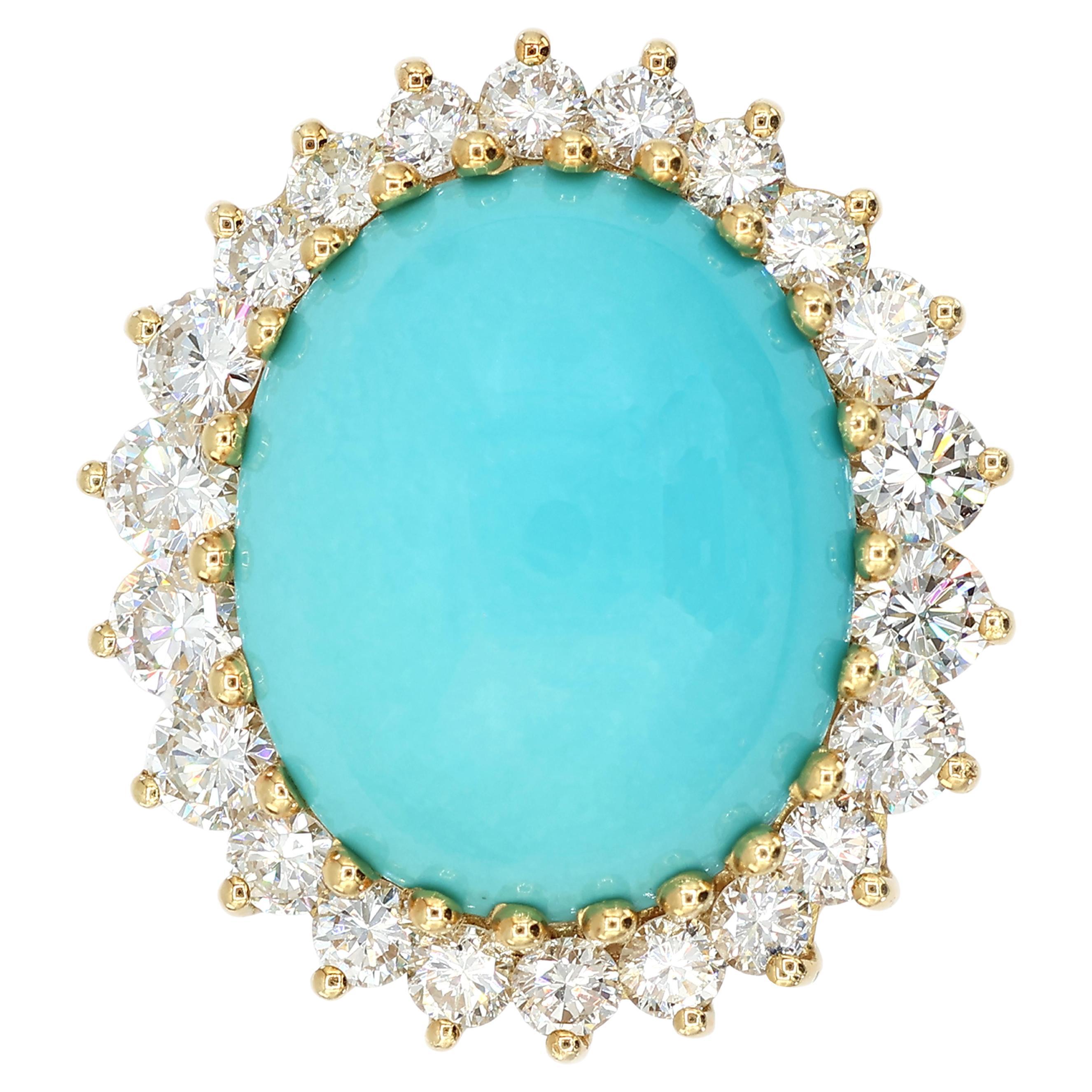 Or jaune 18K Turquoise  Bague Halo en diamant naturel