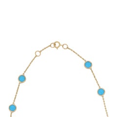 Collana a catena in oro giallo 18 carati con turchese naturale da 7,5 carati a taglio rotondo, 18 pollici