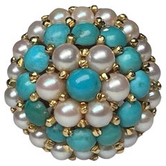 18K Gelbgold Türkis Perlen Dome Cocktail Ring