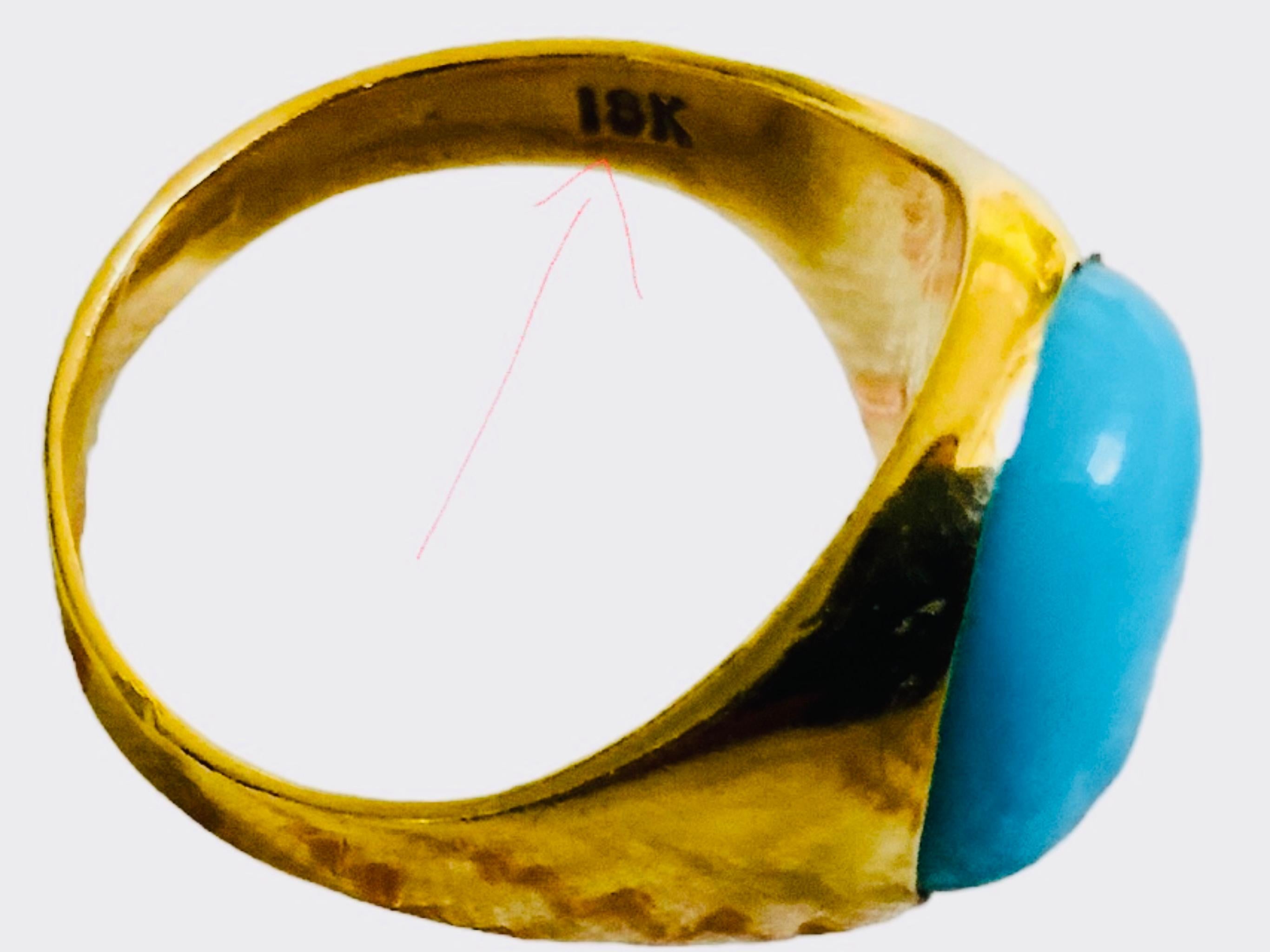  18K Yellow Gold Turquoise Signet Ring For Sale 6