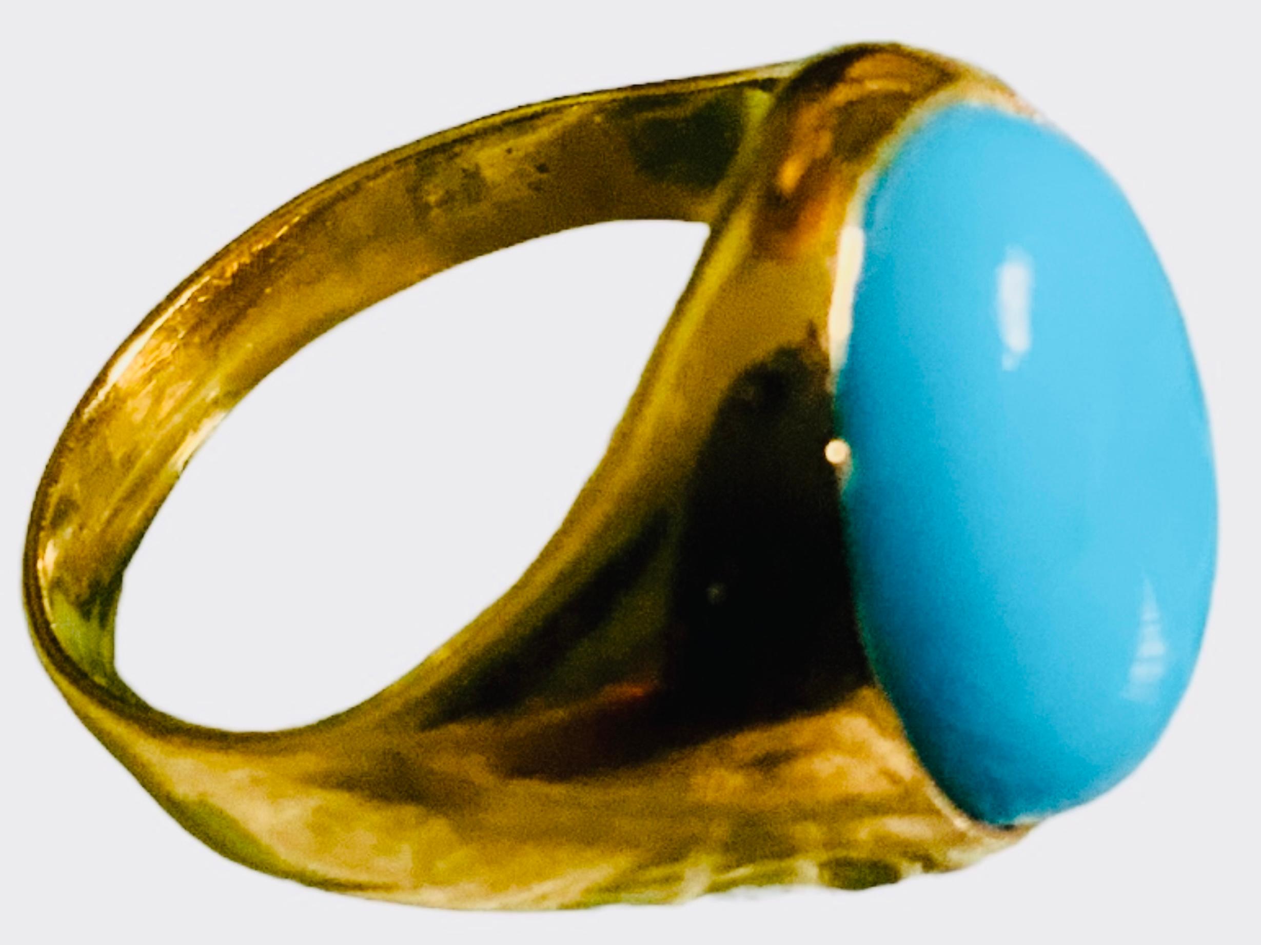  18K Yellow Gold Turquoise Signet Ring In Good Condition For Sale In Guaynabo, PR