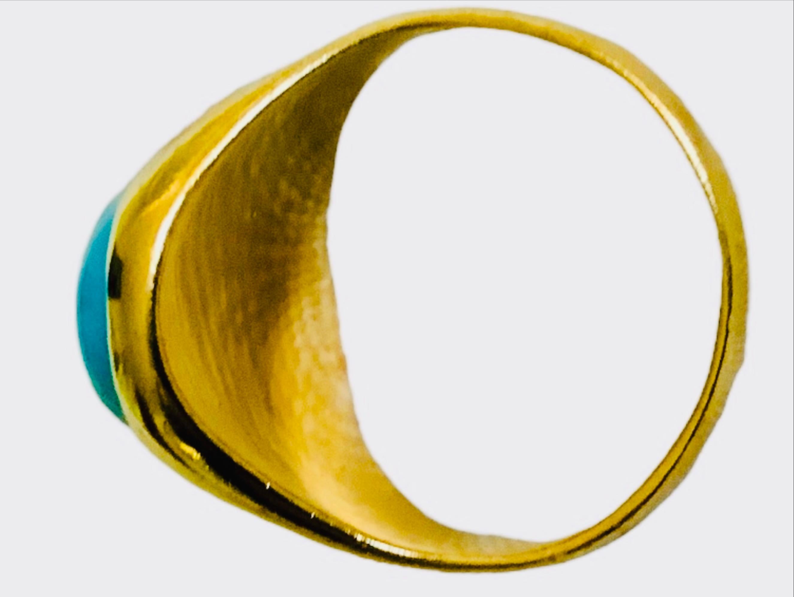  18K Yellow Gold Turquoise Signet Ring For Sale 1