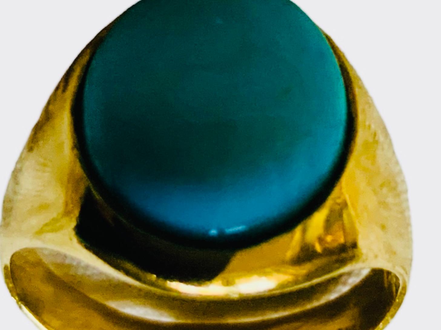 18K Yellow Gold Turquoise Signet Ring For Sale 2