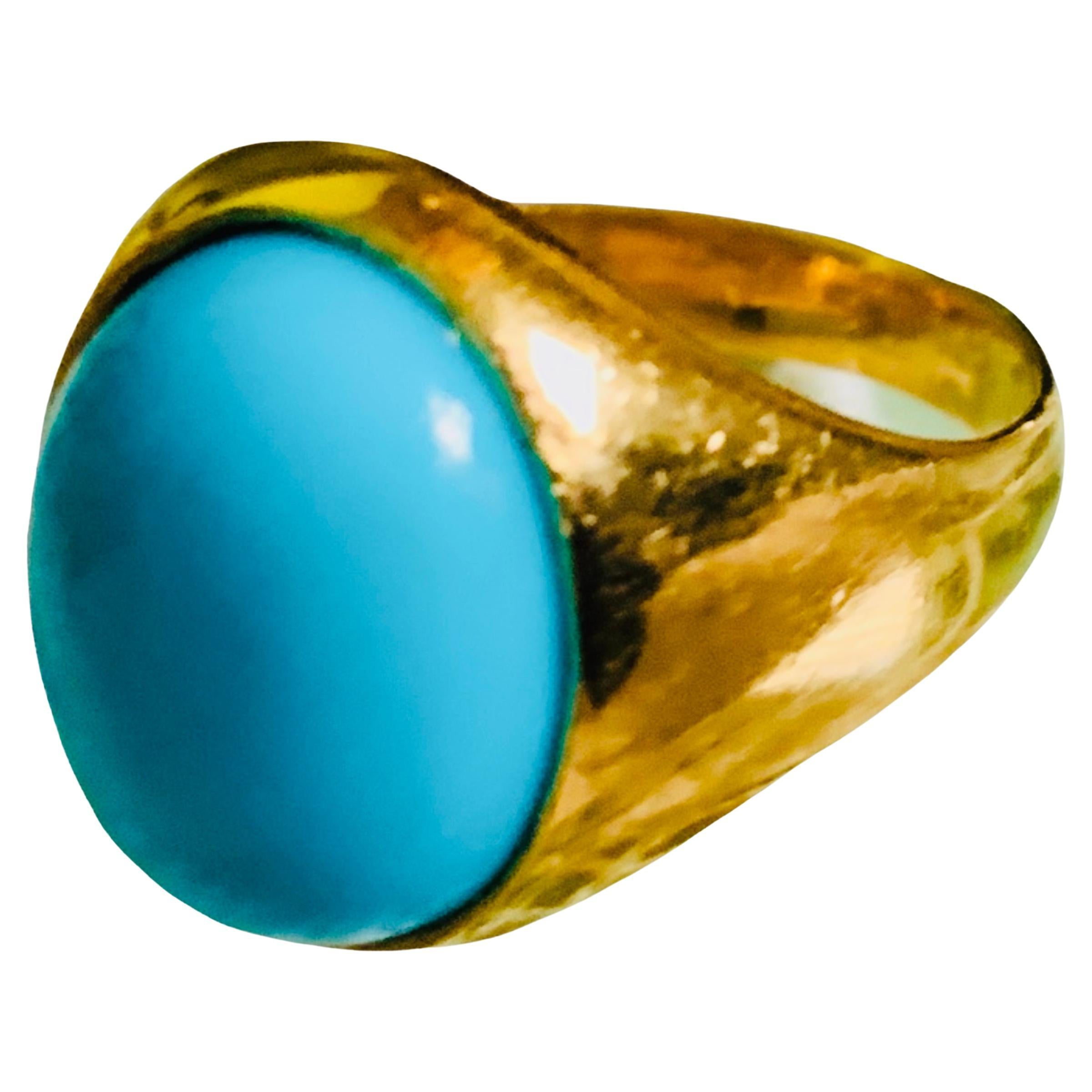  18K Yellow Gold Turquoise Signet Ring For Sale