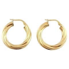 18K Yellow Gold Twist Hoop Earrings #15870