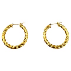 18K Yellow Gold Twist Hoop Earrings #17964