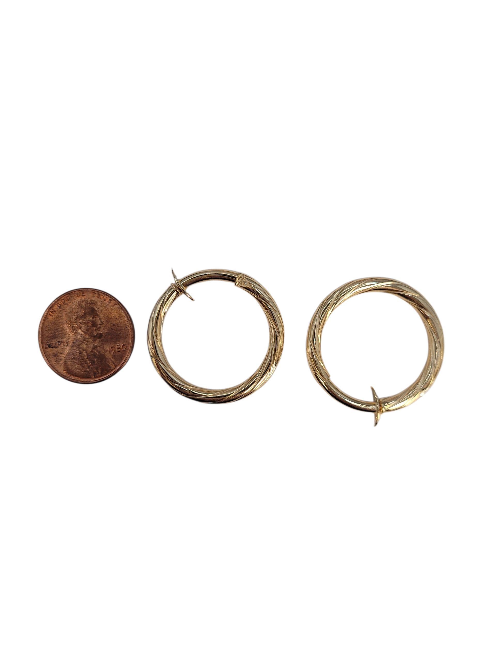 18k Yellow Gold Twist Open Twisted Hoop Earrings (non-pierced) #23201 in vendita 2
