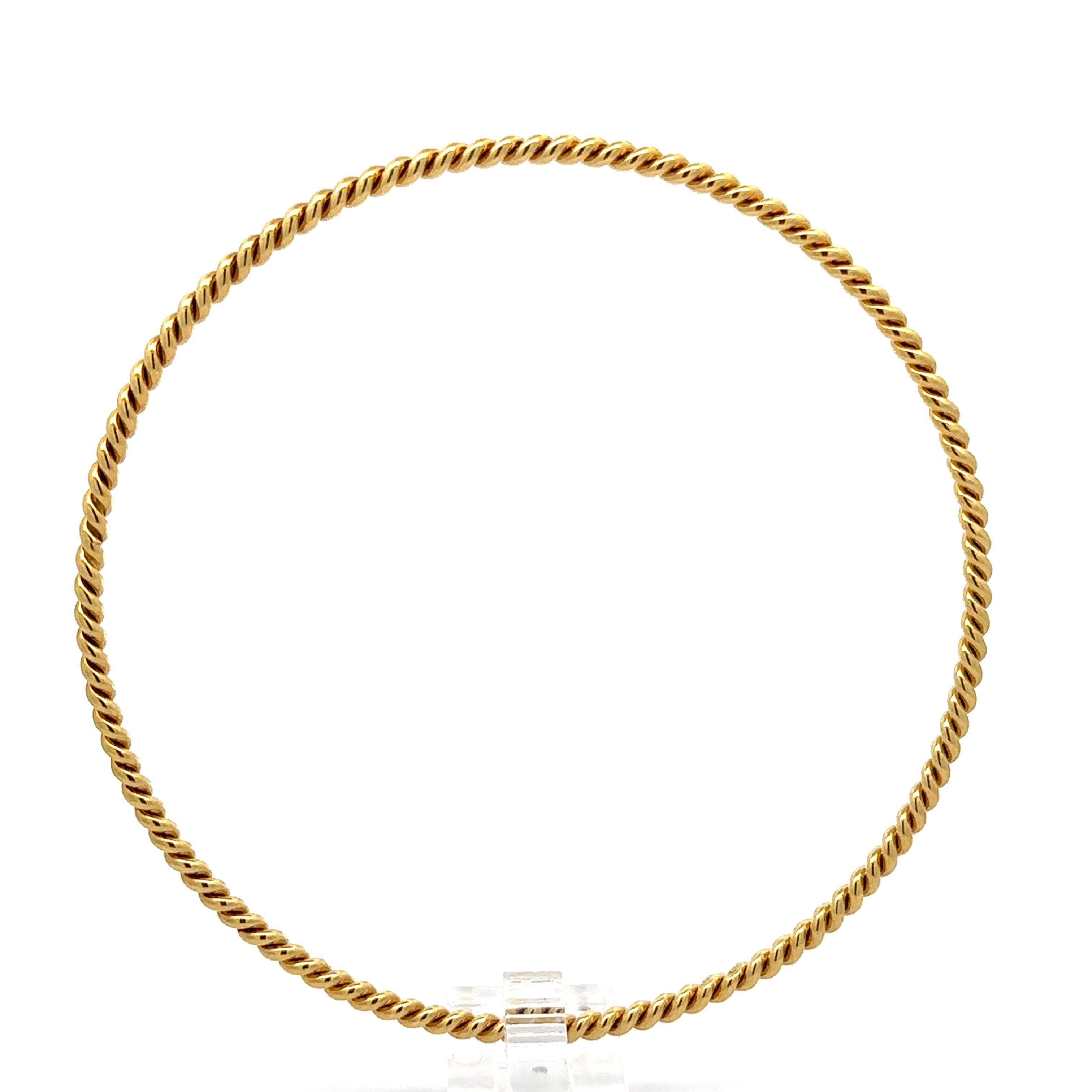 18k Yellow Gold Twisted Cable Slip On Classic Stackable Bangle Bracelet 1