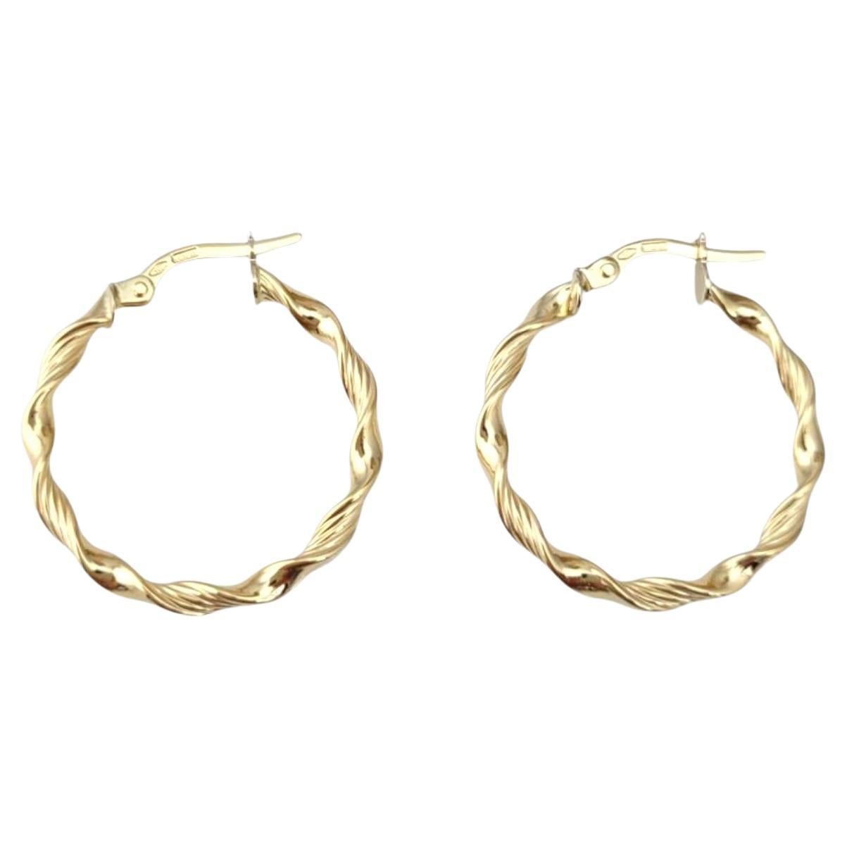 18K Yellow Gold Twisted Hoop Earrings #21753