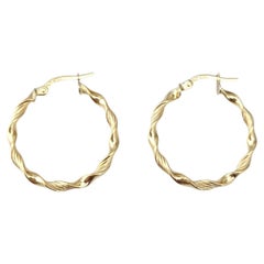 18K Yellow Gold Twisted Hoop Earrings #21753