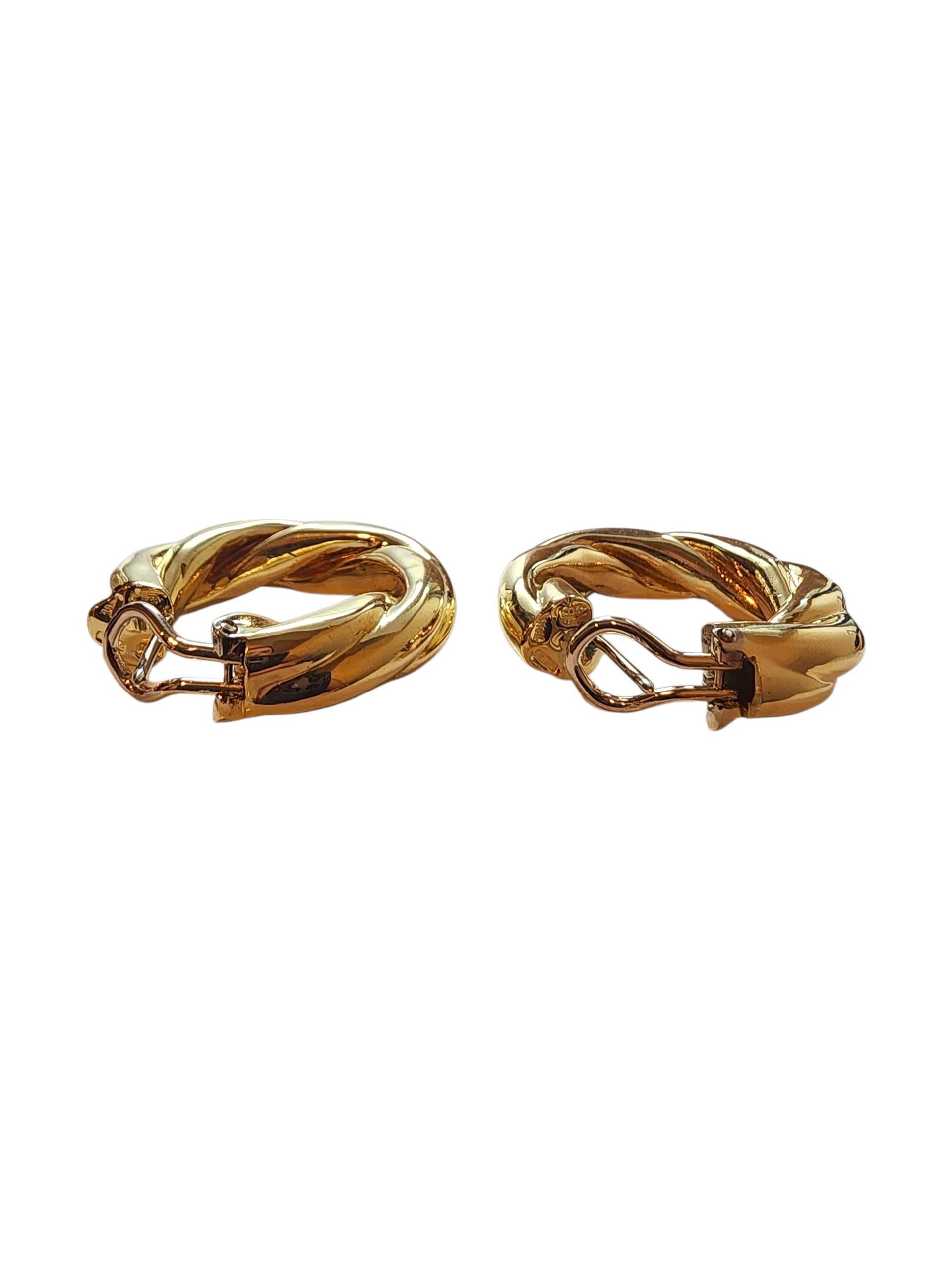 Women's 18K Yellow Gold Twisted Hoop Earrings #22790 For Sale