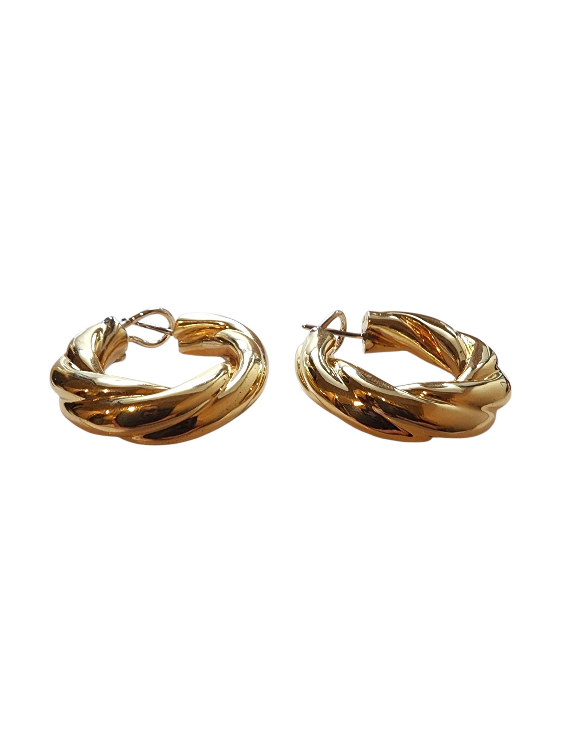 18K Yellow Gold Twisted Hoop Earrings #22790 For Sale 1