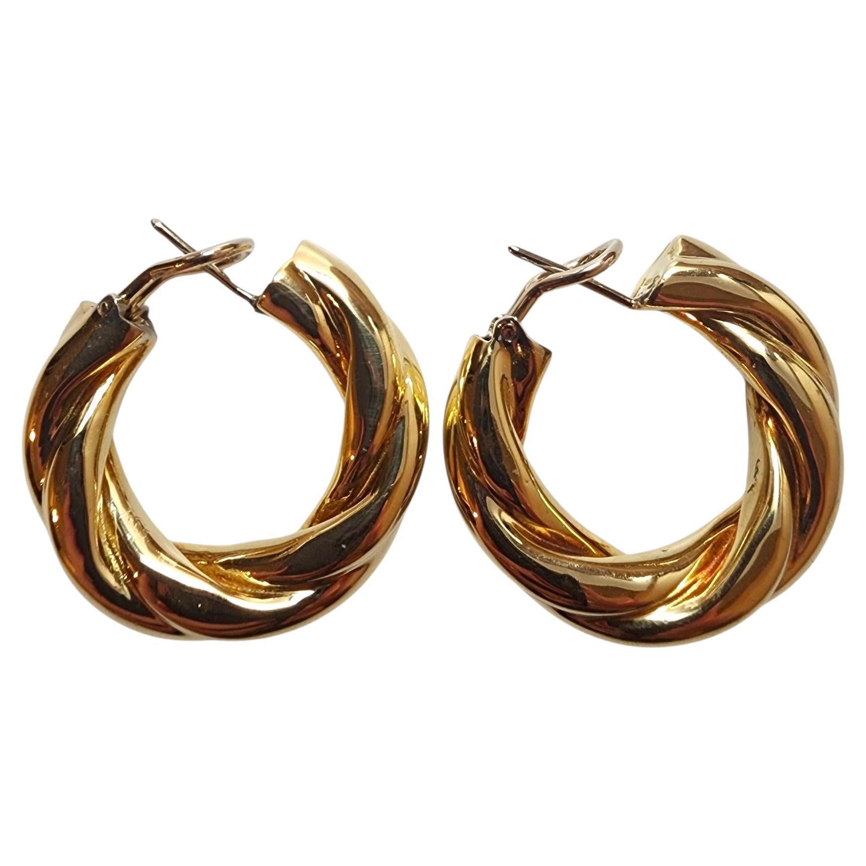 18K Yellow Gold Twisted Hoop Earrings #22790 For Sale