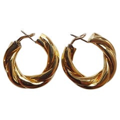 18K Yellow Gold Twisted Hoop Earrings #22790