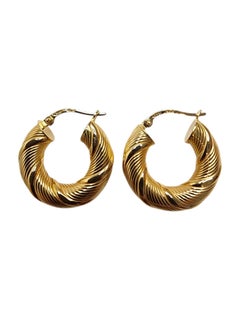 18K Yellow Gold Twisted Hoop Earrings #25512