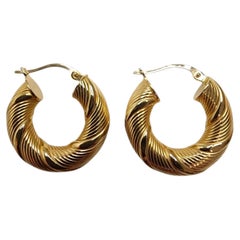 18K Yellow Gold Twisted Hoop Earrings #25512