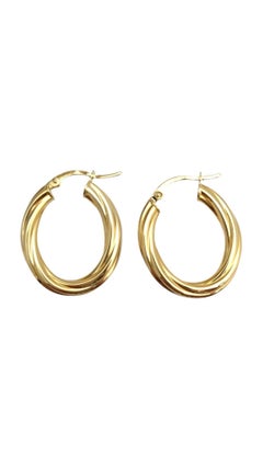 18K Yellow Gold Twisted Oval Hoop Earrings #21662