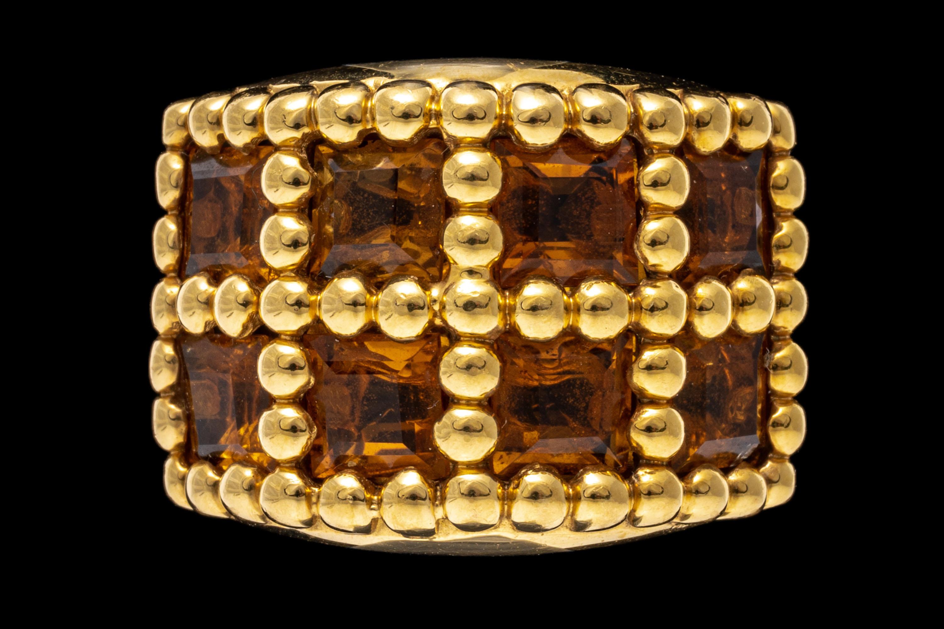 18k Yellow Gold Ultra Wide Beaded Windowpane Set Citrine Band Ring For Sale 3