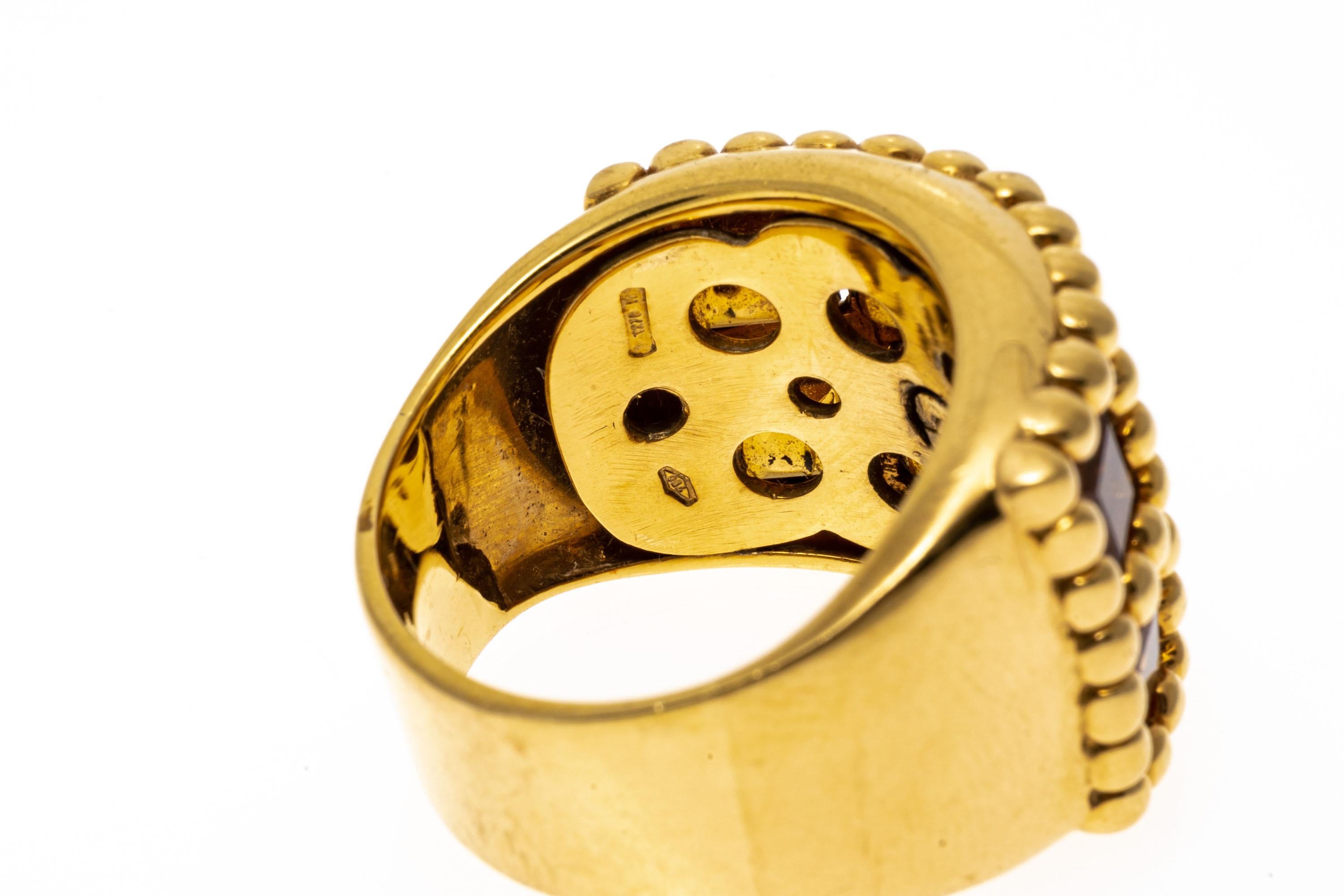 Taille carrée Bague jonc en or jaune 18 carats avec perles ultra larges et citrine sertie en vitrail en vente