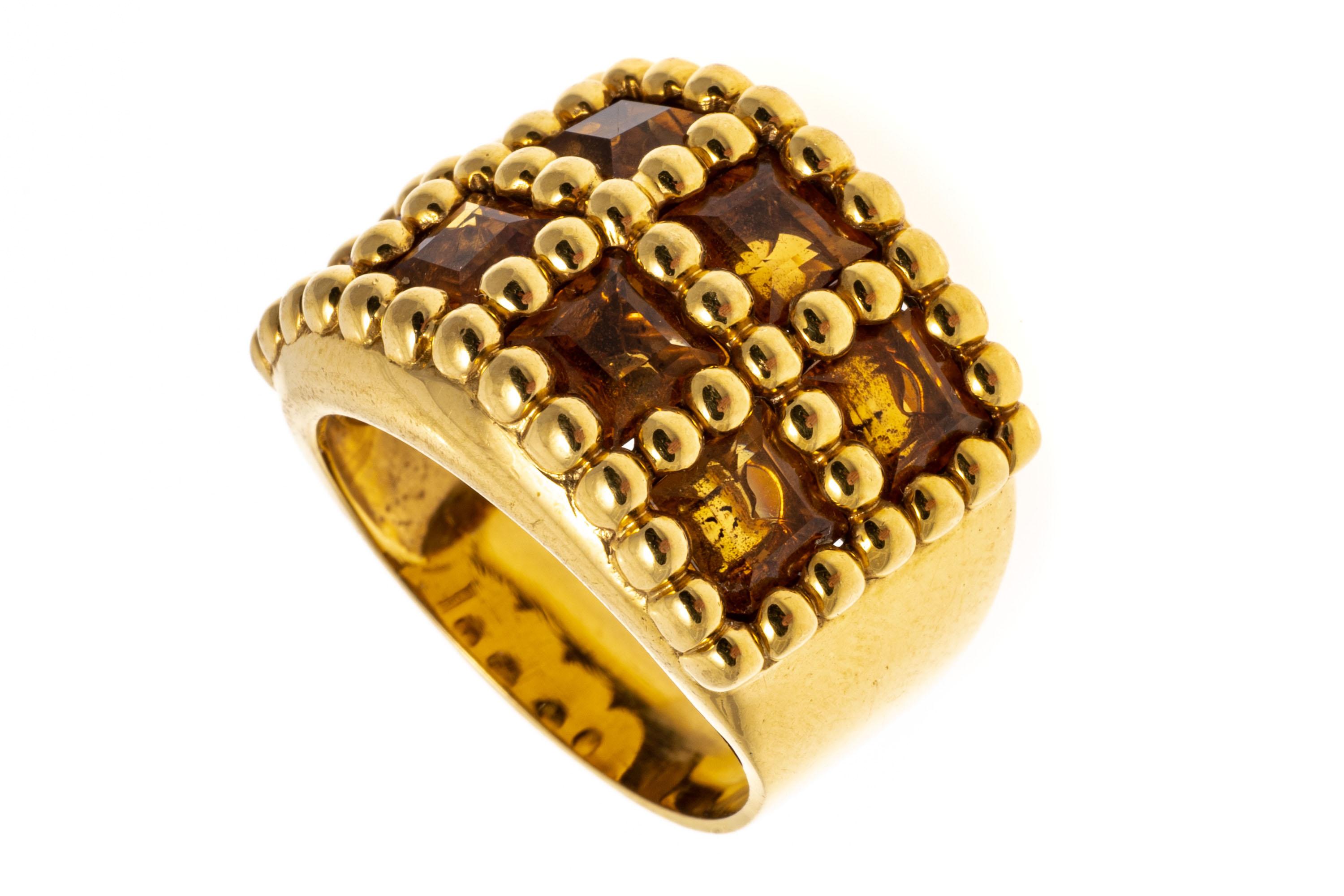 Bague jonc en or jaune 18 carats avec perles ultra larges et citrine sertie en vitrail Bon état - En vente à Fairfield, CT
