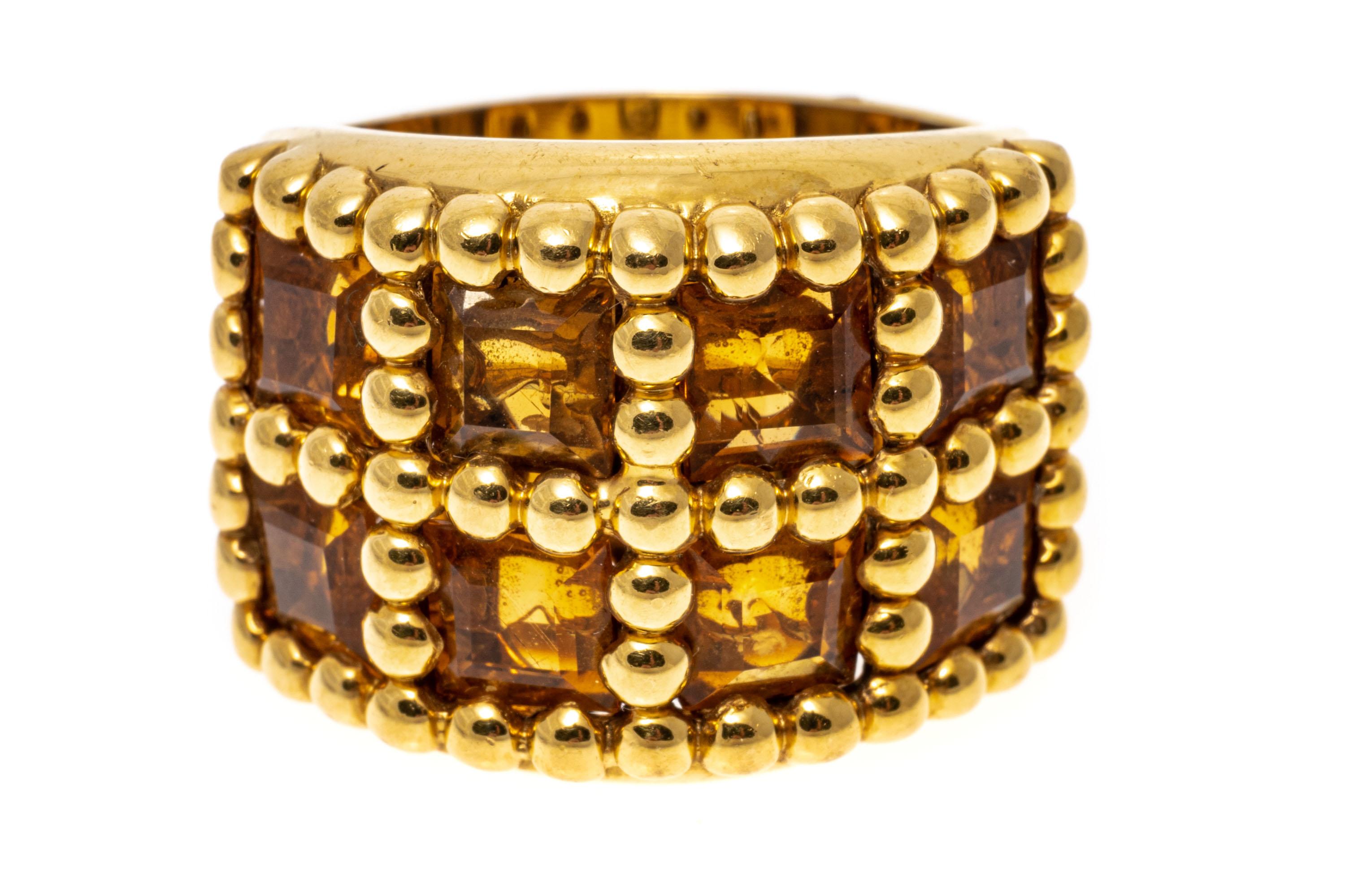 18k Yellow Gold Ultra Wide Beaded Windowpane Set Citrine Band Ring For Sale 1