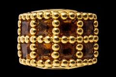 18k Yellow Gold Ultra Wide Beaded Windowpane Set Citrine Band Ring