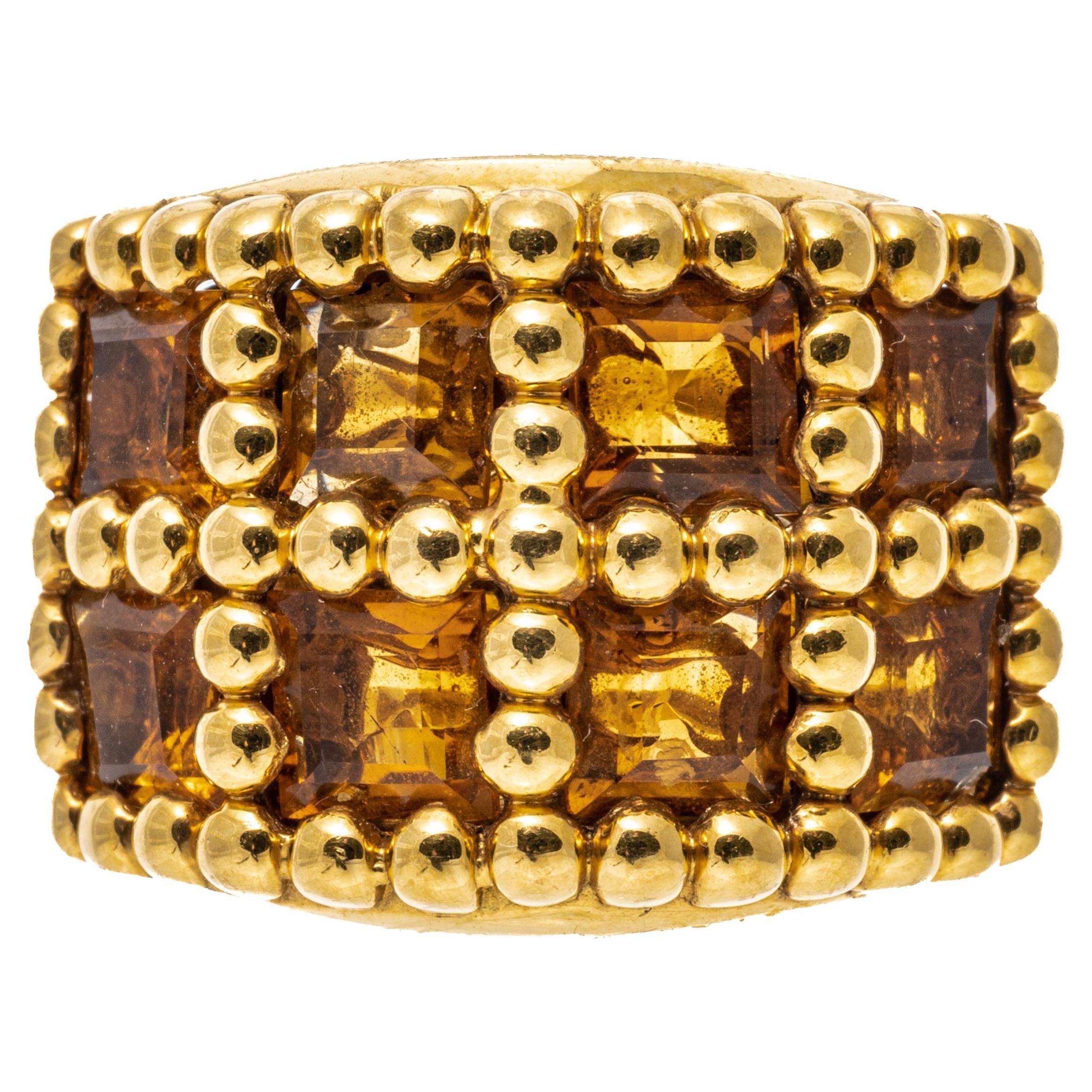 18 Karat Gelbgold Ultra Breiter Perlen-Citrin-Band-Ring mit Fensterpaneel im Angebot