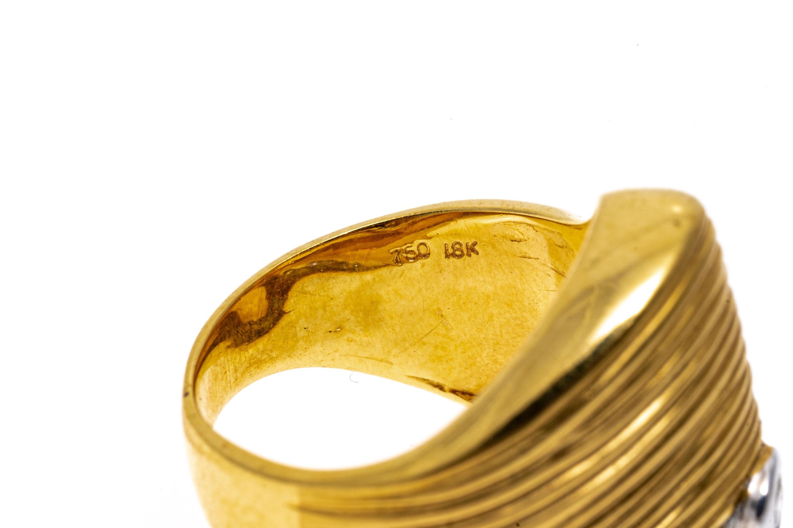 18k Yellow Gold Ultra Wide Free Form Diamond Set Wave Ring, App. 0.16 TCW In Good Condition For Sale In Fairfield, CT
