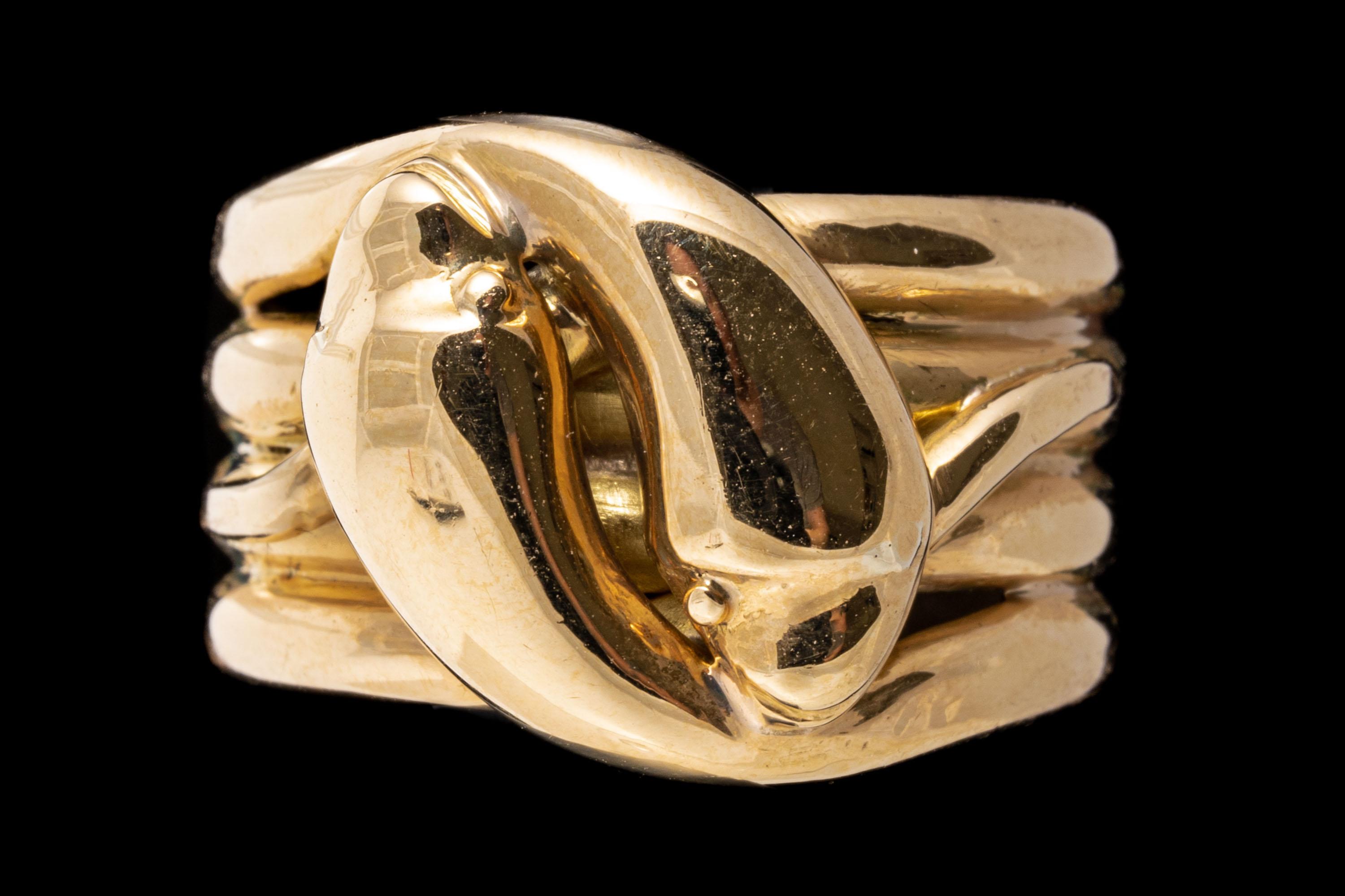 Contemporary 18k Yellow Gold Ultra Wide Intertwining Serpent Motif Ring For Sale